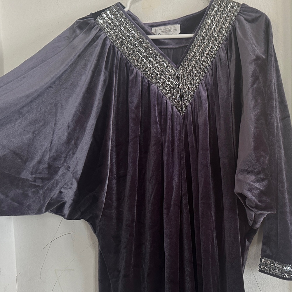 Vintage Charcoal Plum Velvet Kaftan ✨ Beaded Boho Witchy S/M - Picture 11 of 14